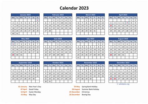 Printable 2023 Calendar Uk